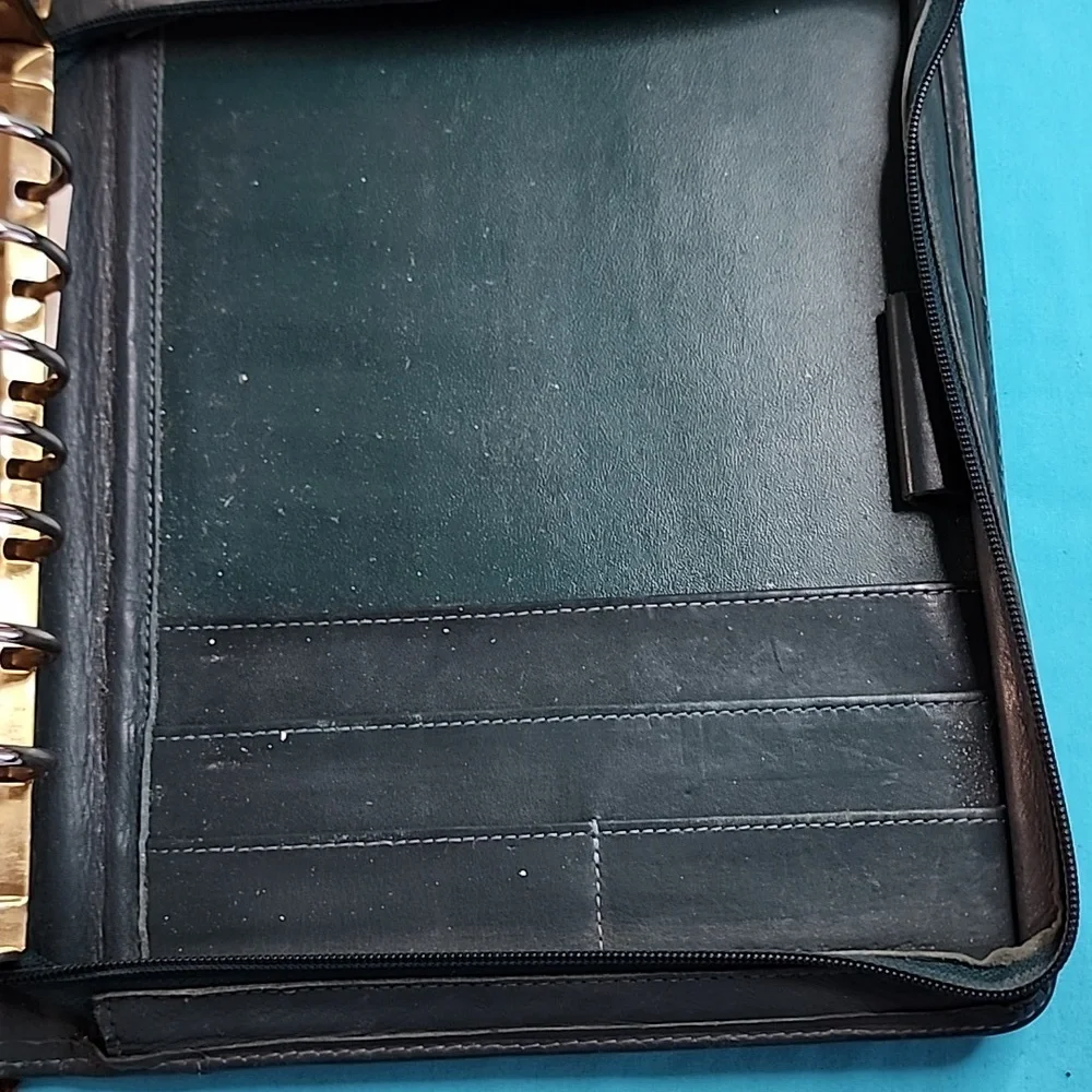 Vintage Franklin Quest Zip Around Green Leather Planner Organizer